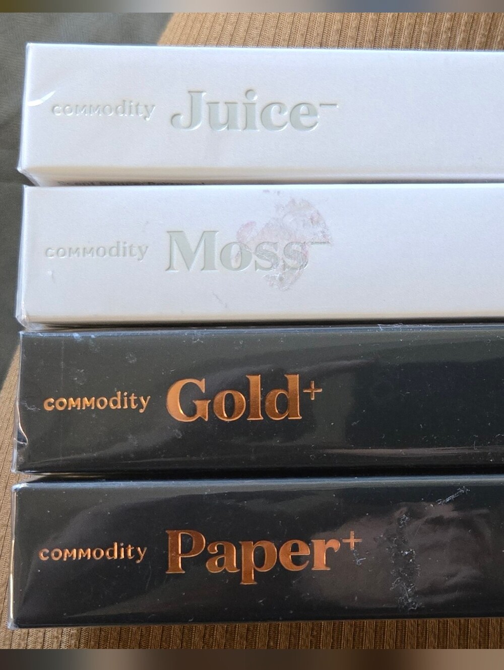 4 New 10ml Commodity Scents: Gold+, Juice-, Moss-, Paper+